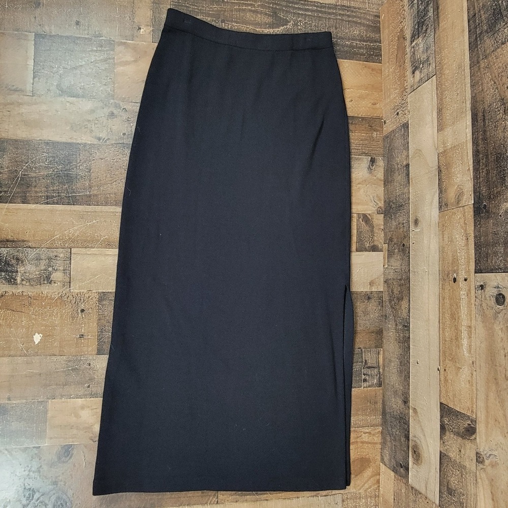 St.‎ John Evening Black Santana Knit Maxi Skirt Side Slit Size 12 Made in USA